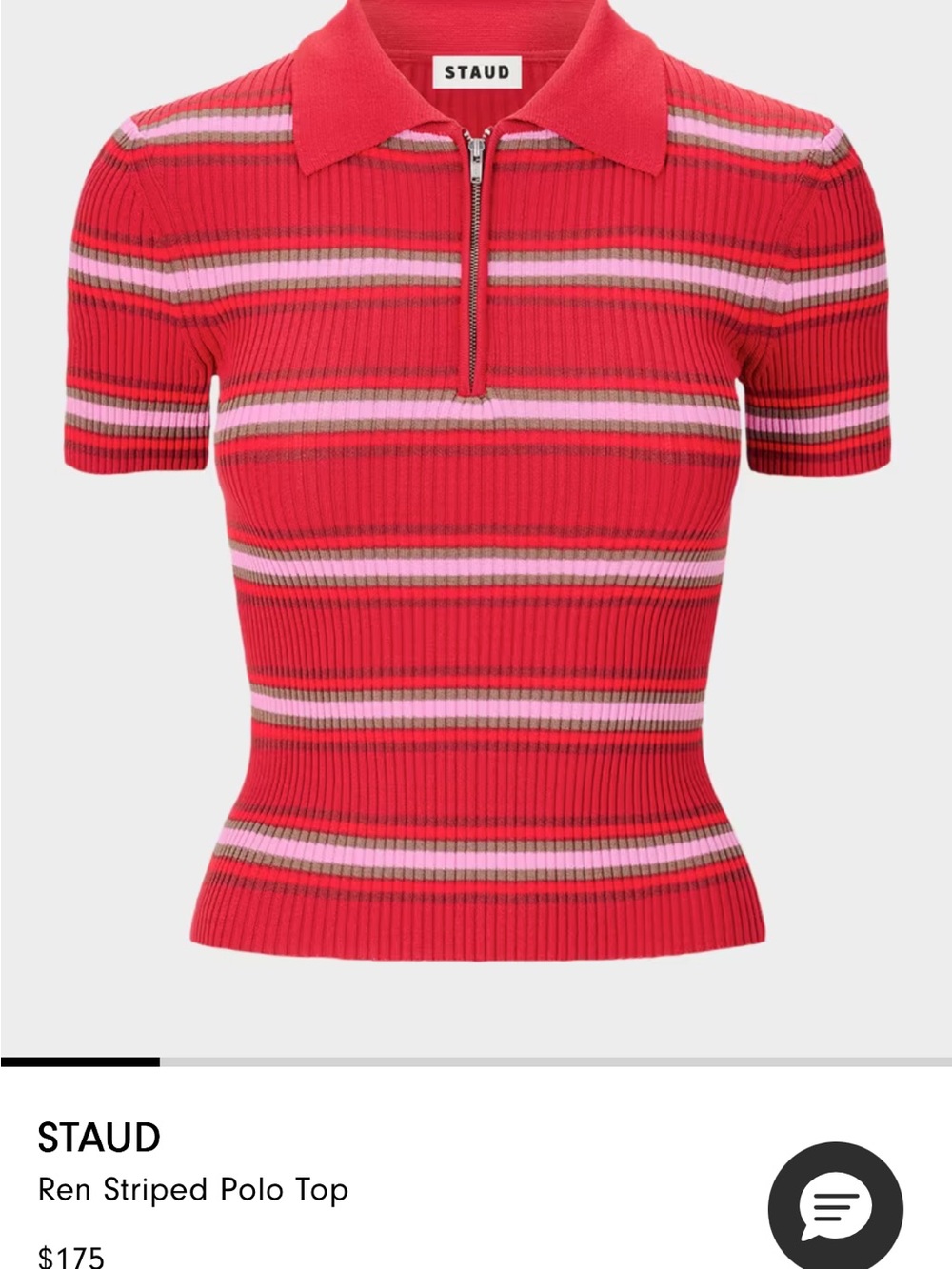 STAUD Ribbed Red Stripe Polo Top with Pink & Brown Accents